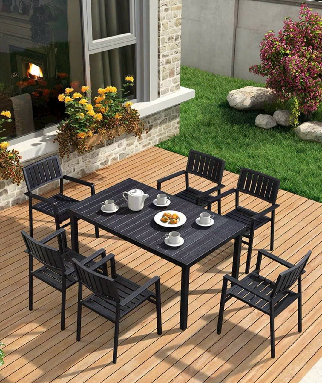 Bàn ghế gỗ nhựa ngoài trời tinh tế - ảnh 4