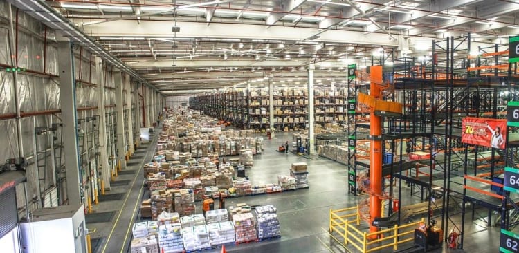 Interior of a large distribution warehouse
