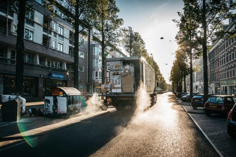 Delivery truck on a city street