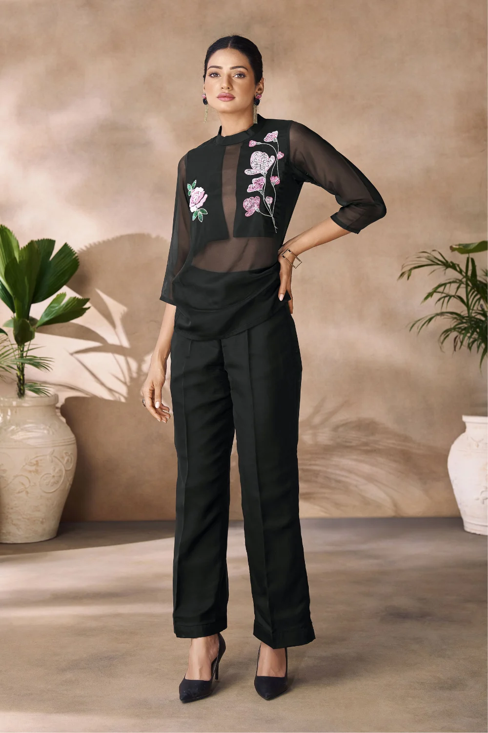 Black Organza Handwork Co-Ord Set for Evening Parties