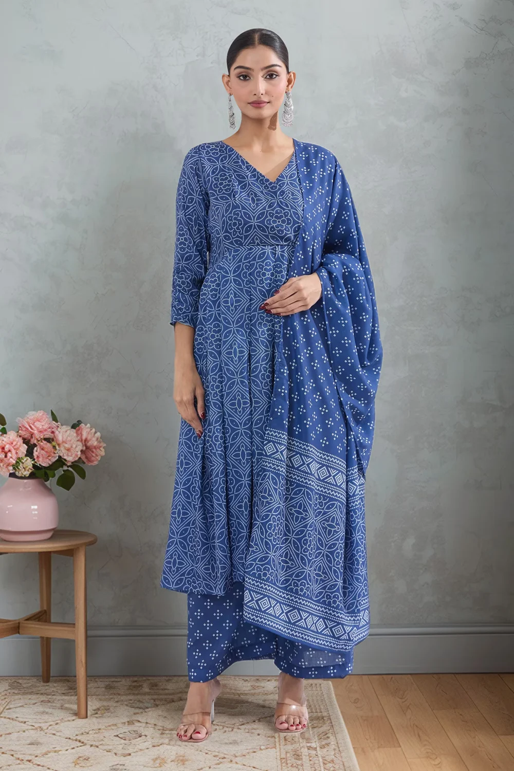 Blue Maslin Kurta Set with Elegant Digital Print Work