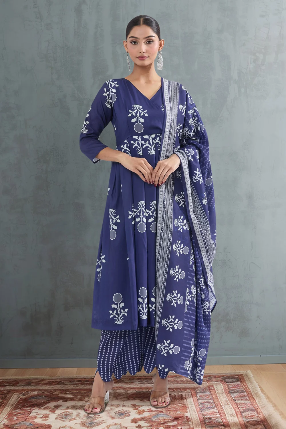Blue Maslin Kurta Set with Stylish Digital Prints