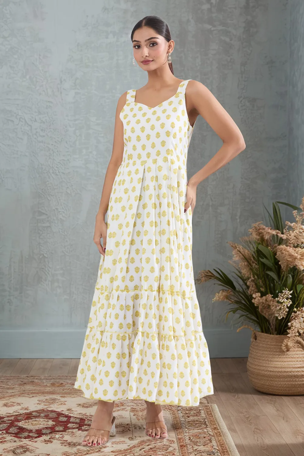 Golden Rayon Gown with Elegant Digital Print Work