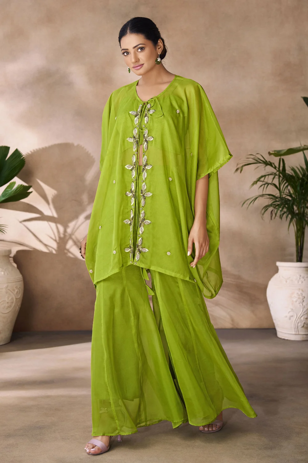 Green Organza Handwork Co-Ord Set for Festive Wear