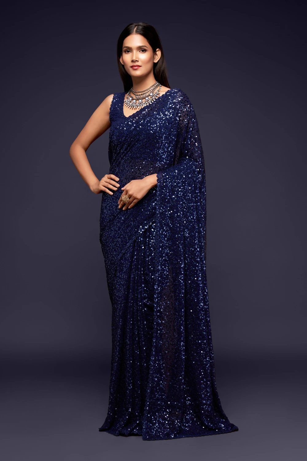 Mesmerize Georgette Blue Color Sequins Saree