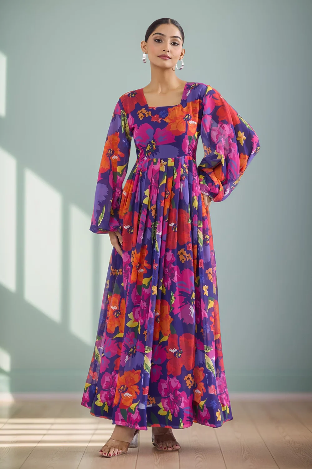 Multicolour Georgette Gown with Digital Print Style