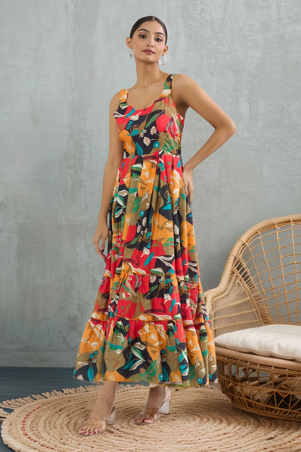 Multicolour Rayon Gown with Vibrant Digital Prints