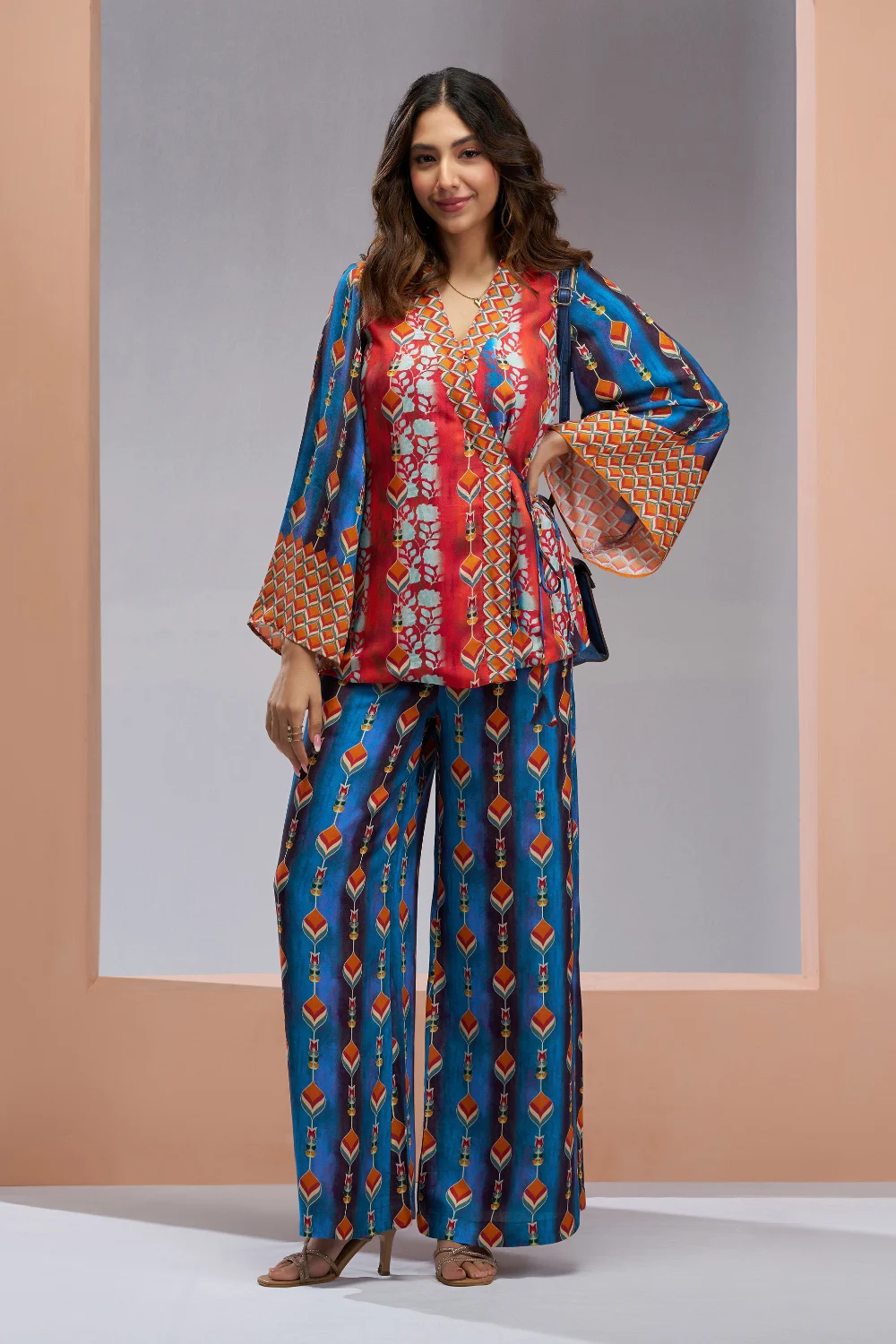 Navy Blue Muslin Silk Co-ord Set with Digital Printed