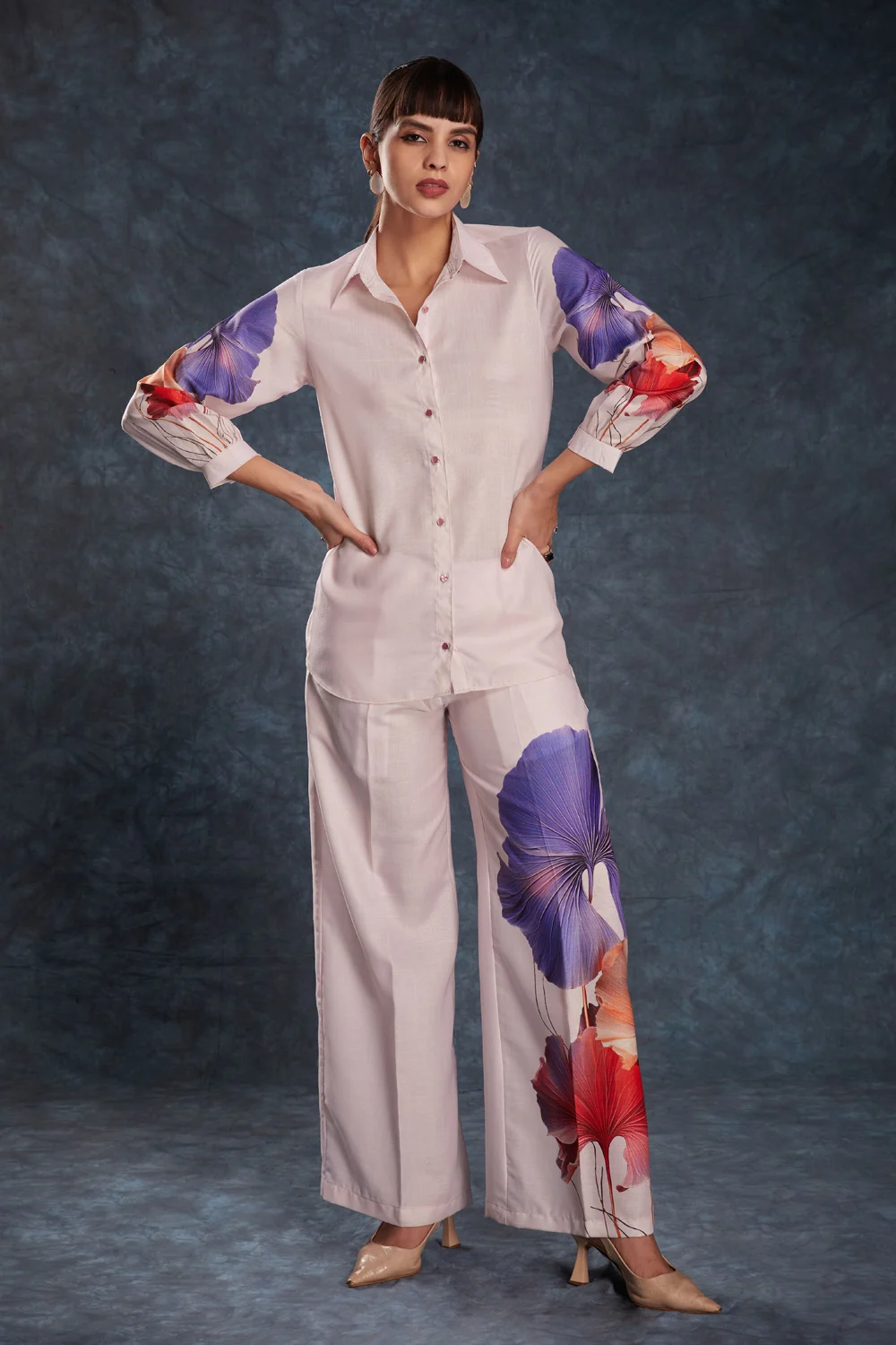Pink Linen Partywear Co-ord Set with Digital Print