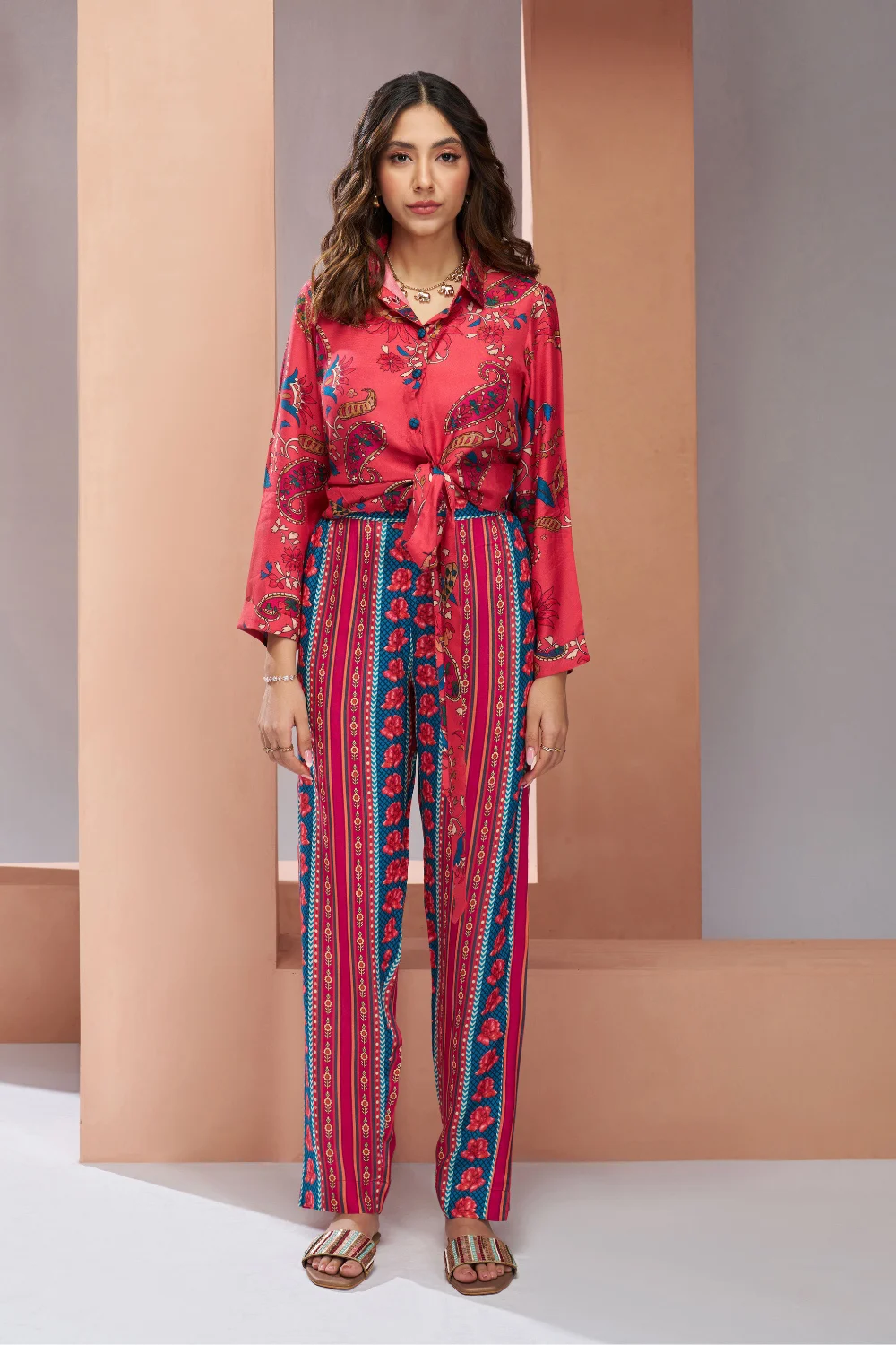 Pink Muslin Silk Co-ord Set with Digital Printed