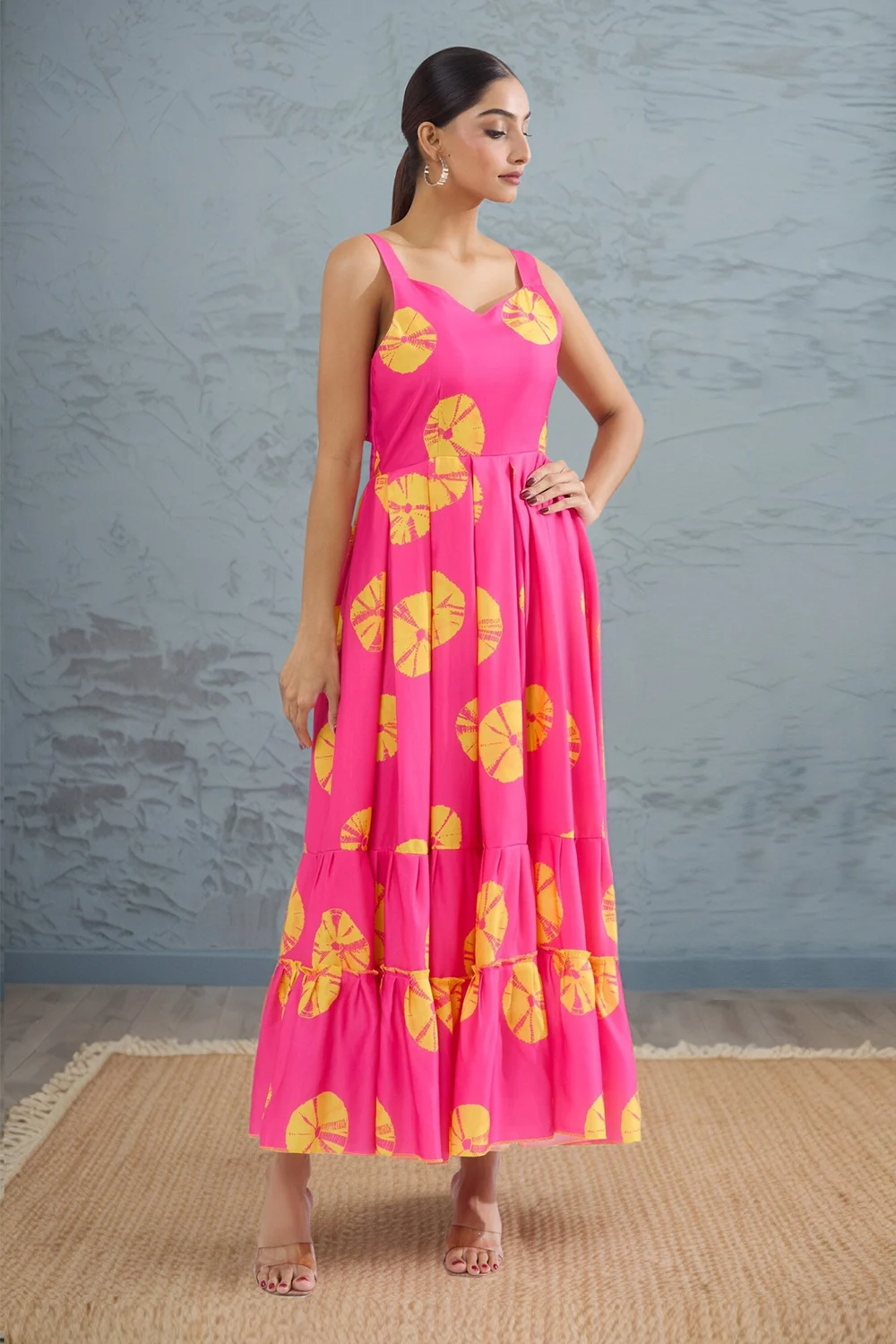 Pink Rayon Gown with Attractive Digital Print Design