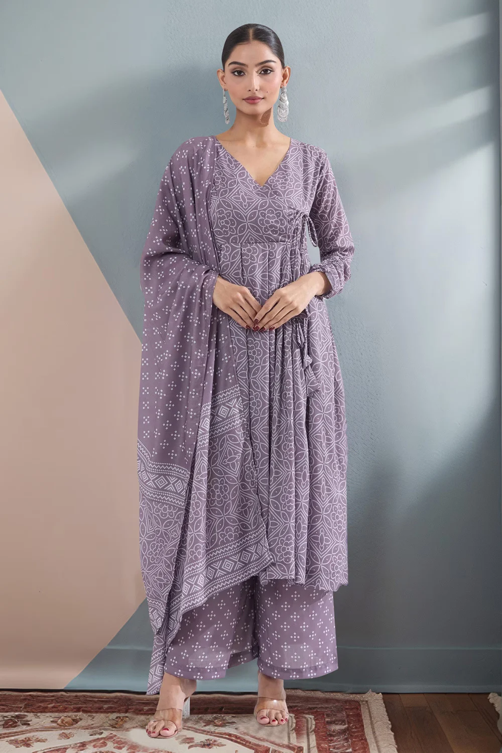 Purple Maslin Kurta Set with Artistic Digital Prints