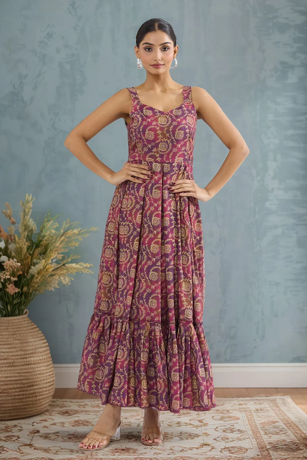 Purple Rayon Gown with Artistic Digital Prints