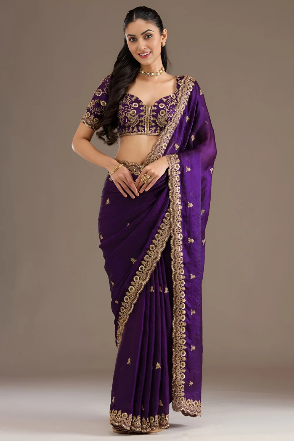 Purple Tissue Saree with Sequins & Zari Handwork