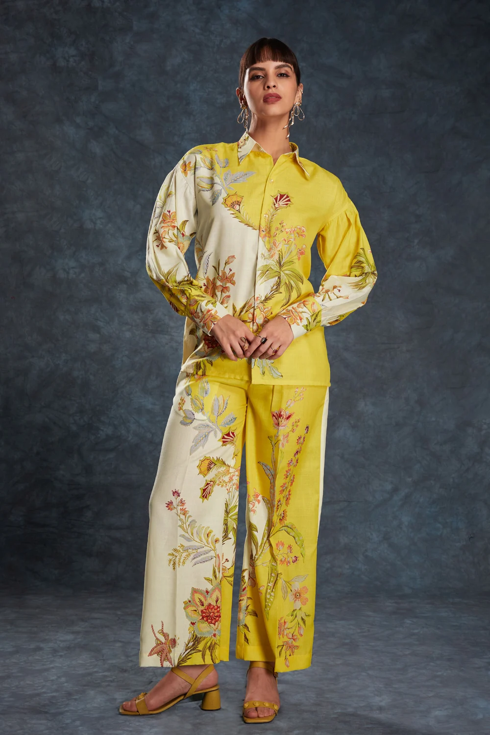 Yellow Linen Partywear Co-ord Set with Digital Print