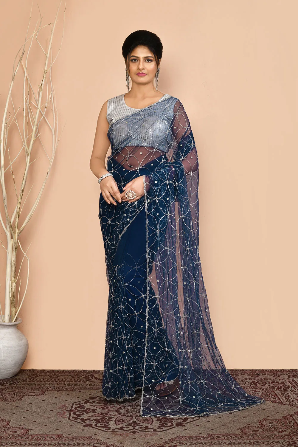 Blue Net Party Wear Saree