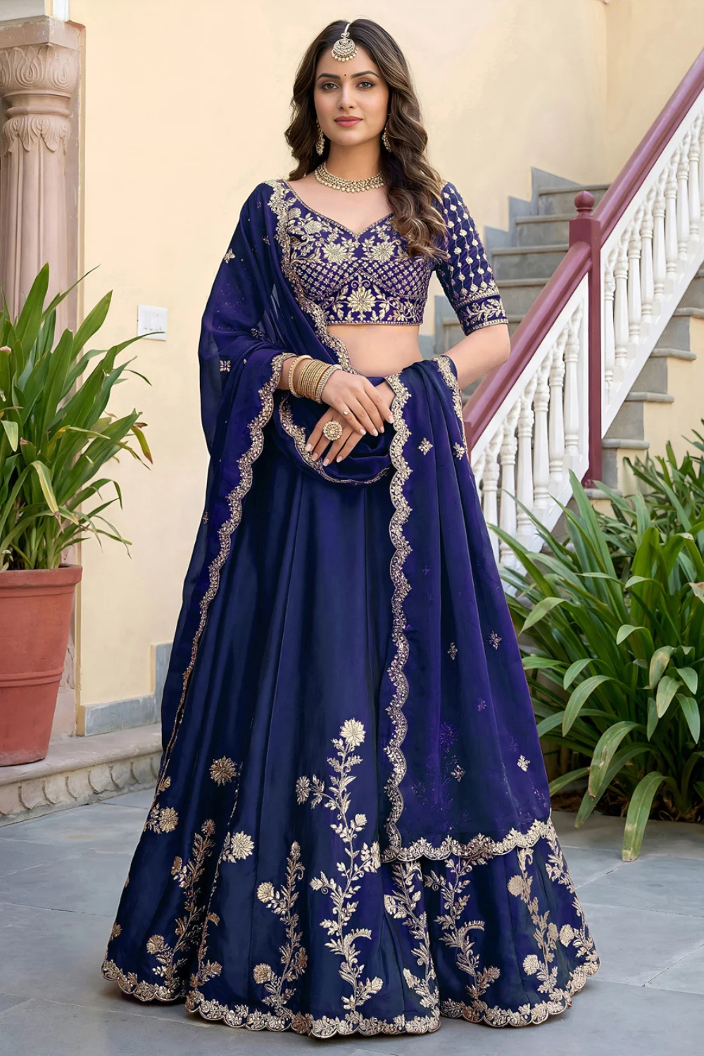 Blue Silk Zari & Dori Embroidered Lehenga Set