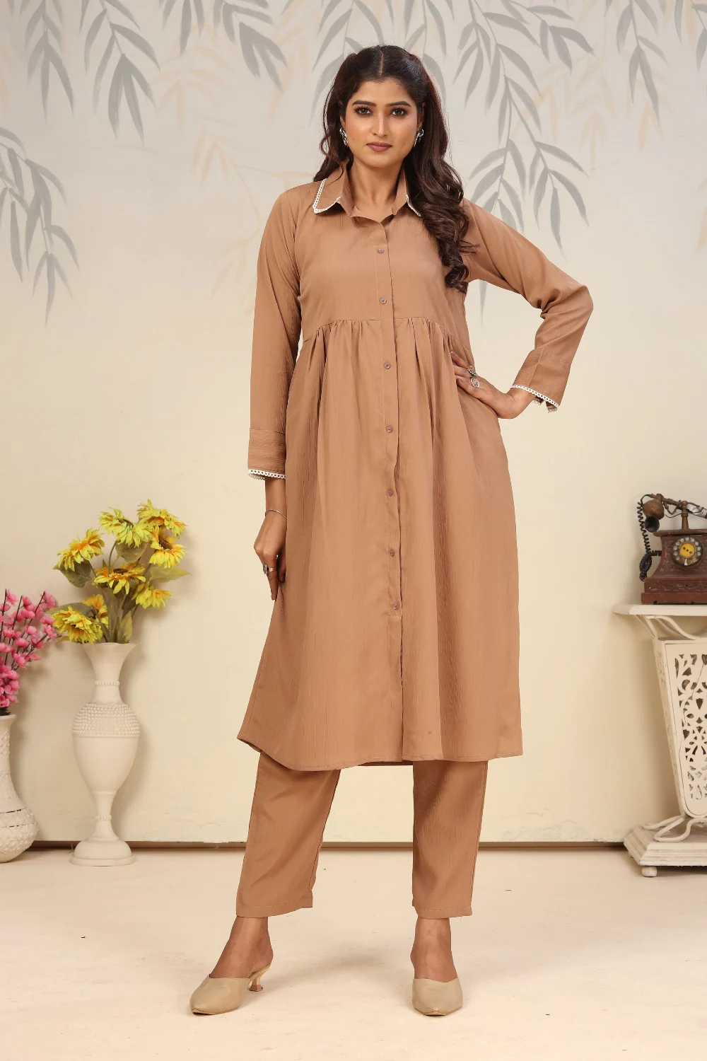 Brown Cotton Kurti Set for Festive Daily Wear