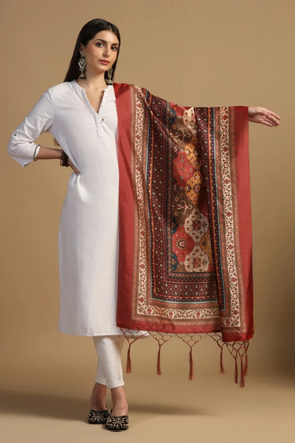 Designer Brown Digital Print Silk Paisley Party Dupatta