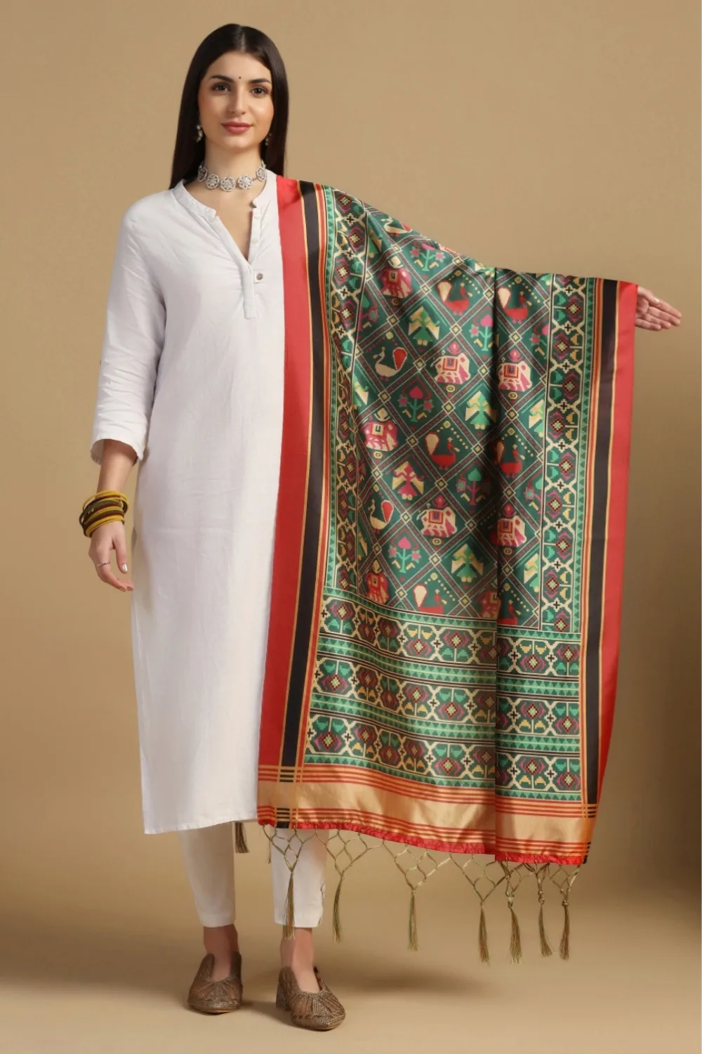 Designer Green Digital Print Silk Paisley Party Dupatta