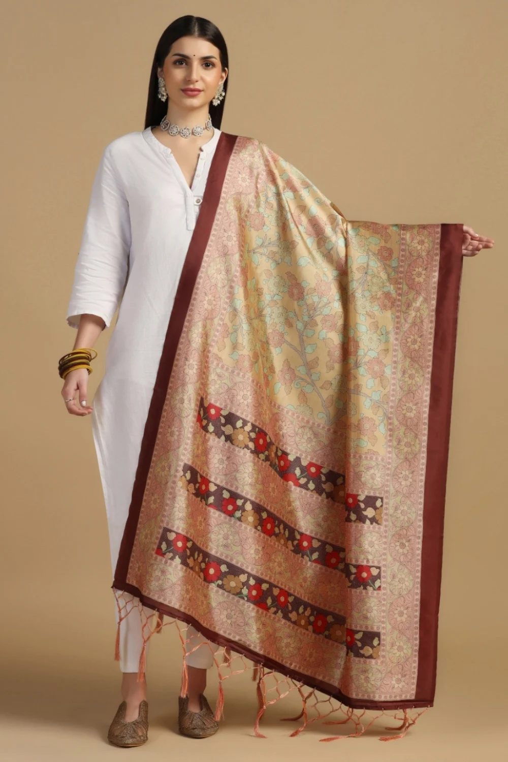 Designer Maroon Digital Print Silk Paisley Dupatta