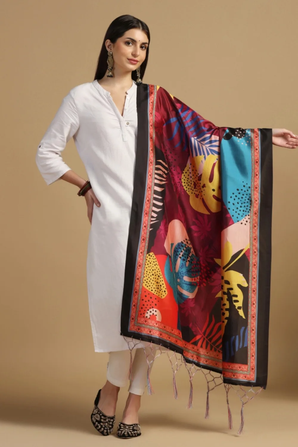 Designer Multicolor Digital Print Silk Party Dupatta