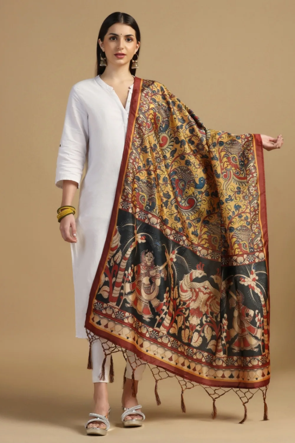 Designer Mustard Digital Print Silk Paisley Dupatta