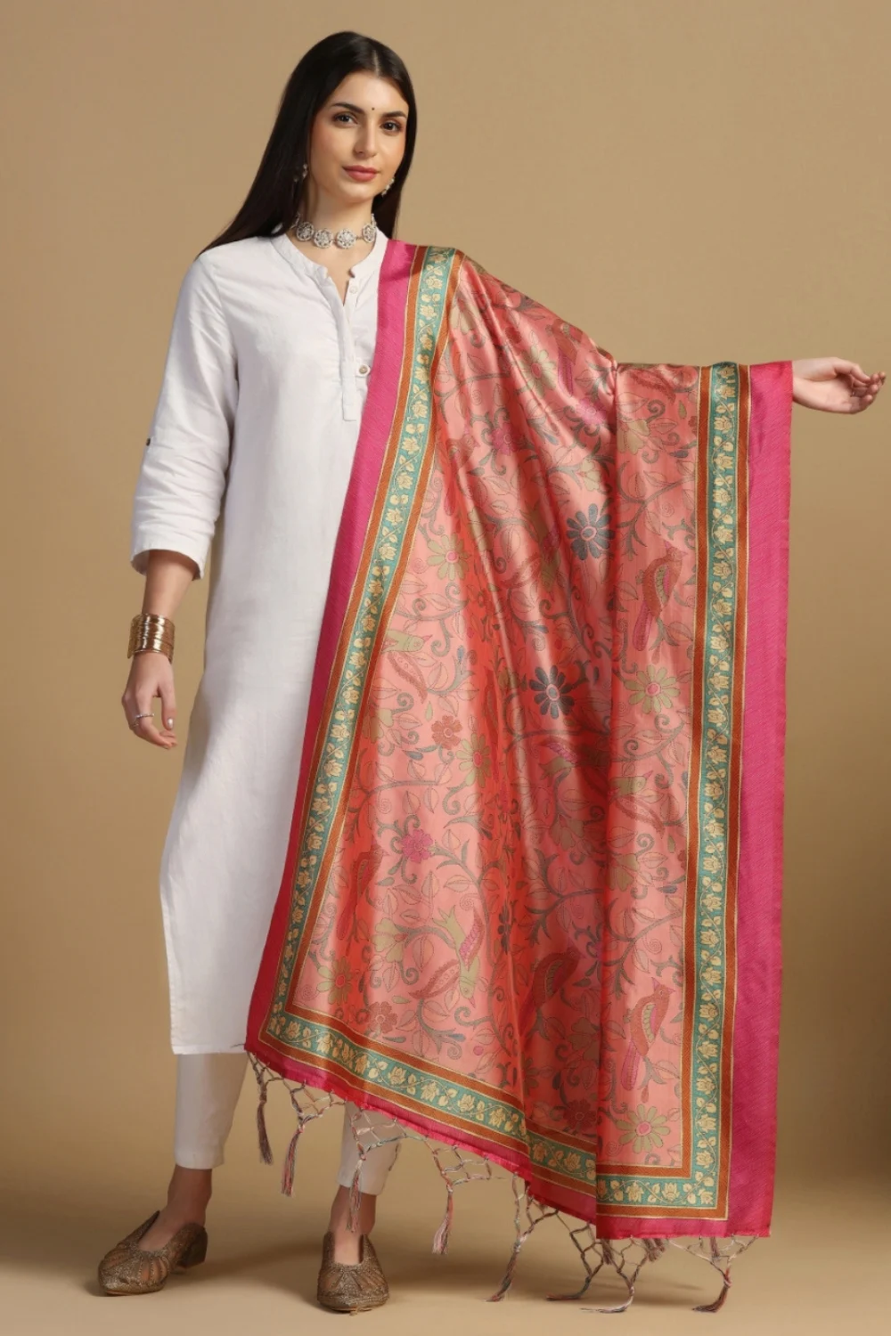 Designer Pink Digital Print Silk Ethnic Party Dupatta