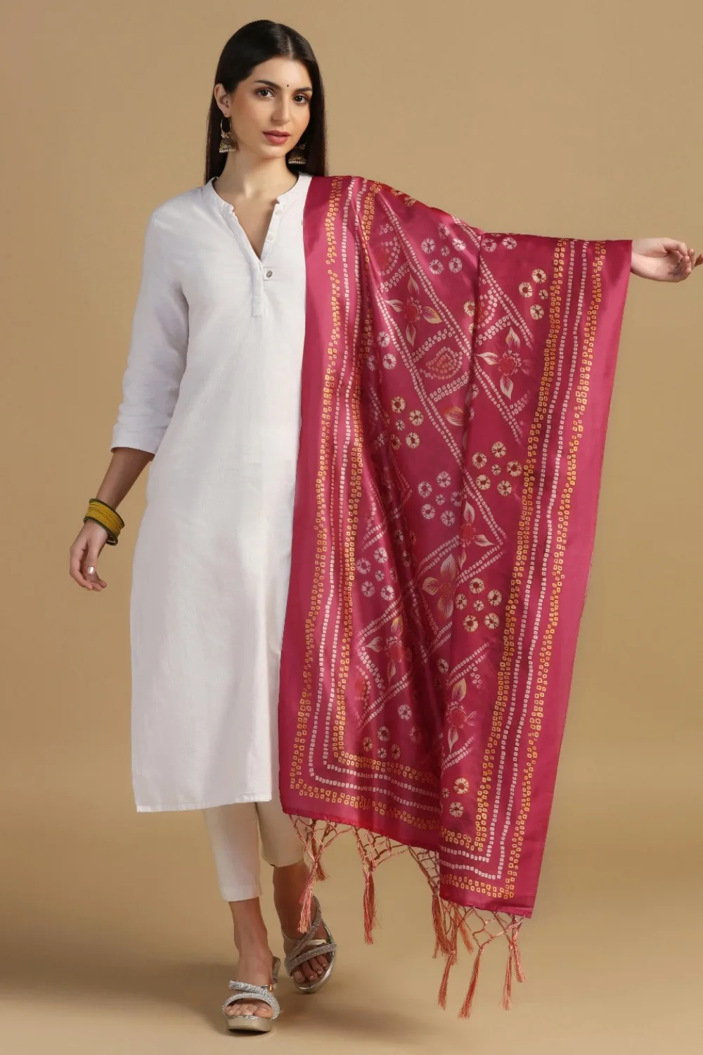 Designer Pink Digital Print Silk Paisley Party Dupatta