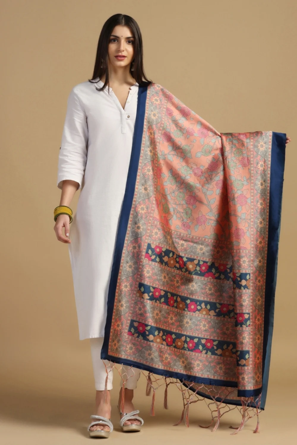 Designer Rama Green Digital Print Silk Party Dupatta
