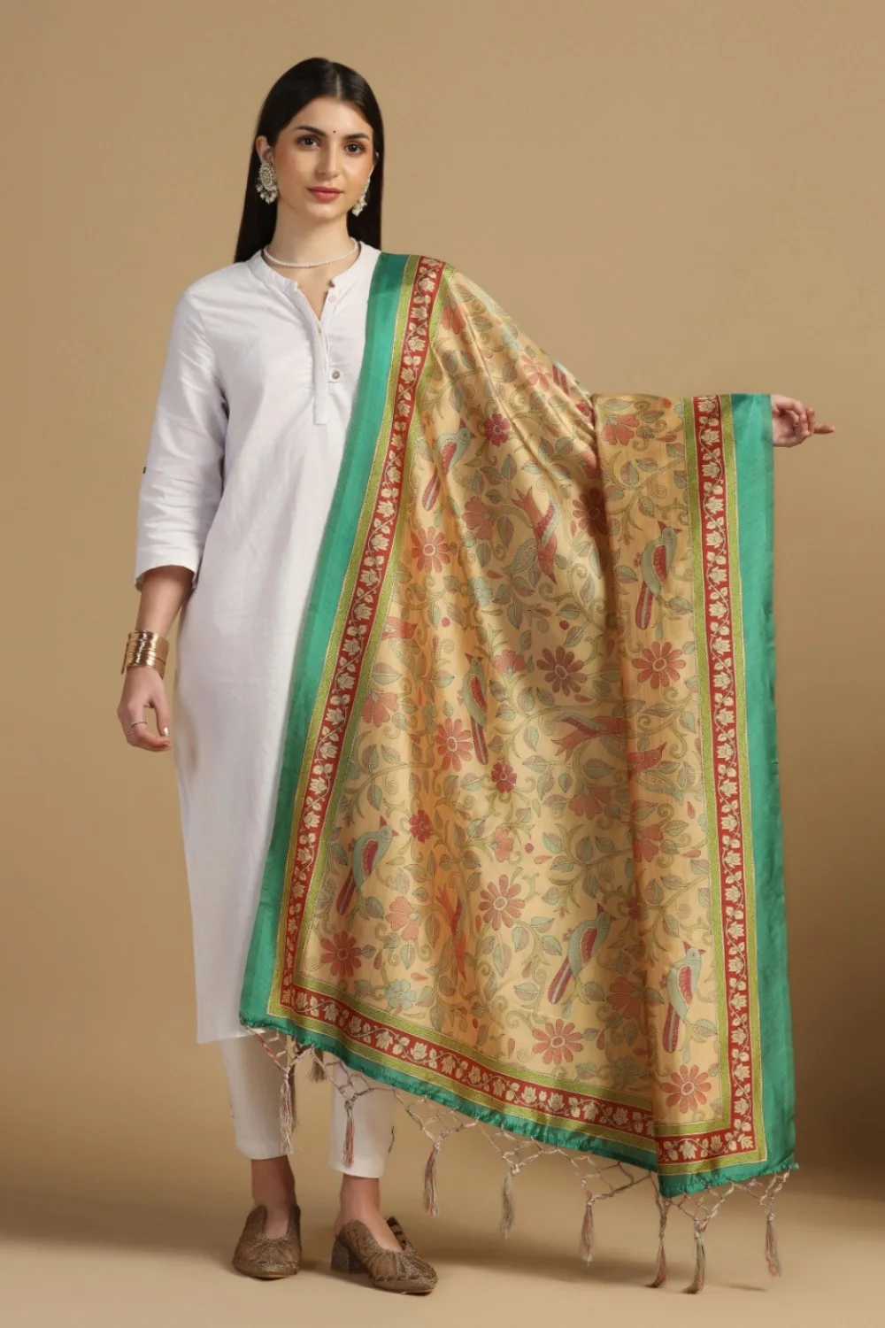 Designer Yellow Digital Print Silk Paisley Dupatta