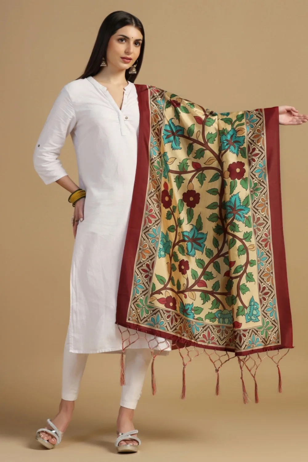 Designer Yellow Digital Print Silk Party Wear Dupatta