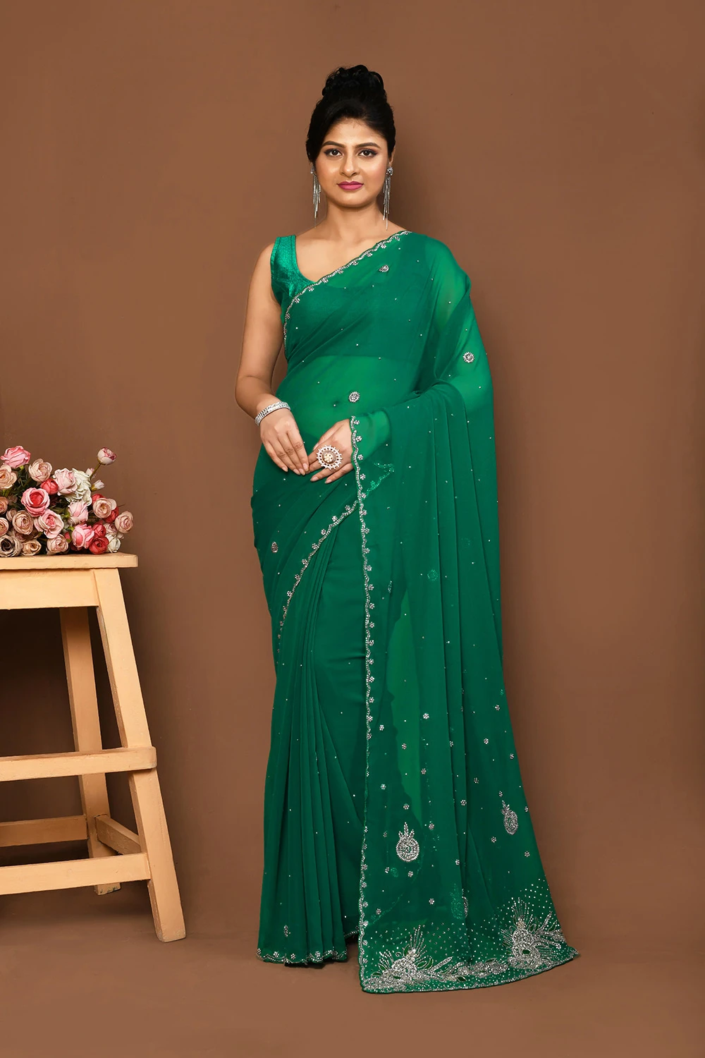 Green Georgette Designer Saree