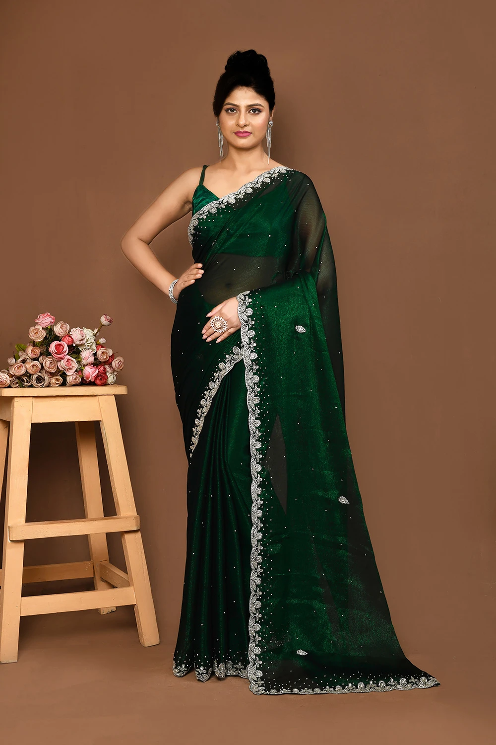 Green Georgette Party Wear Saree