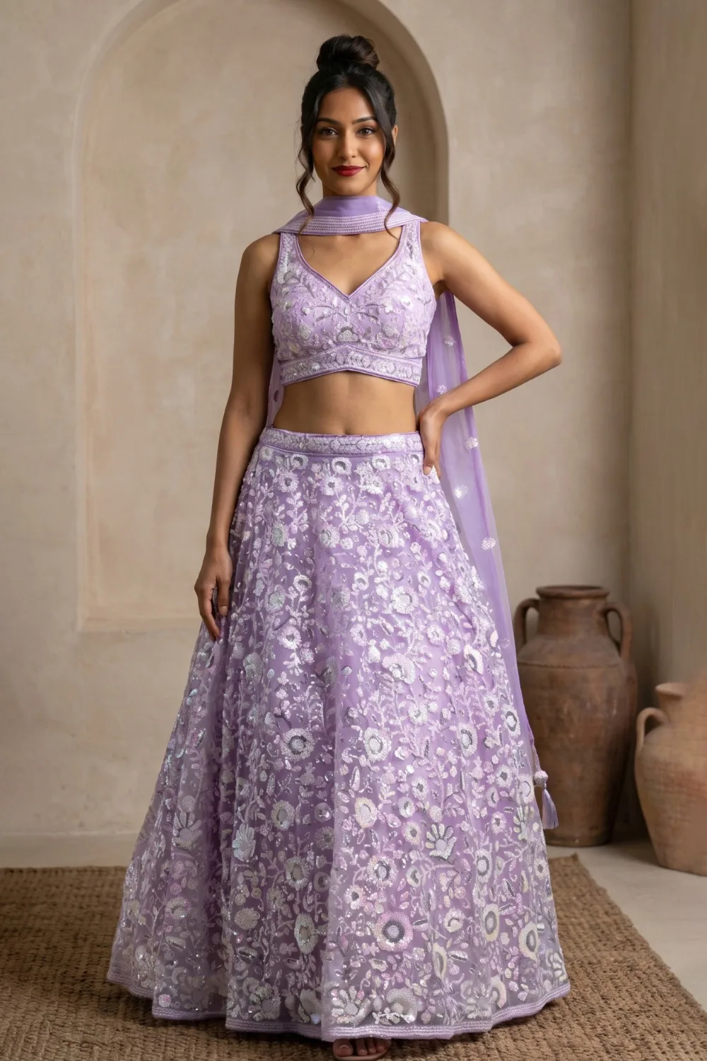 Lavender Thread Sequins Lehenga Set