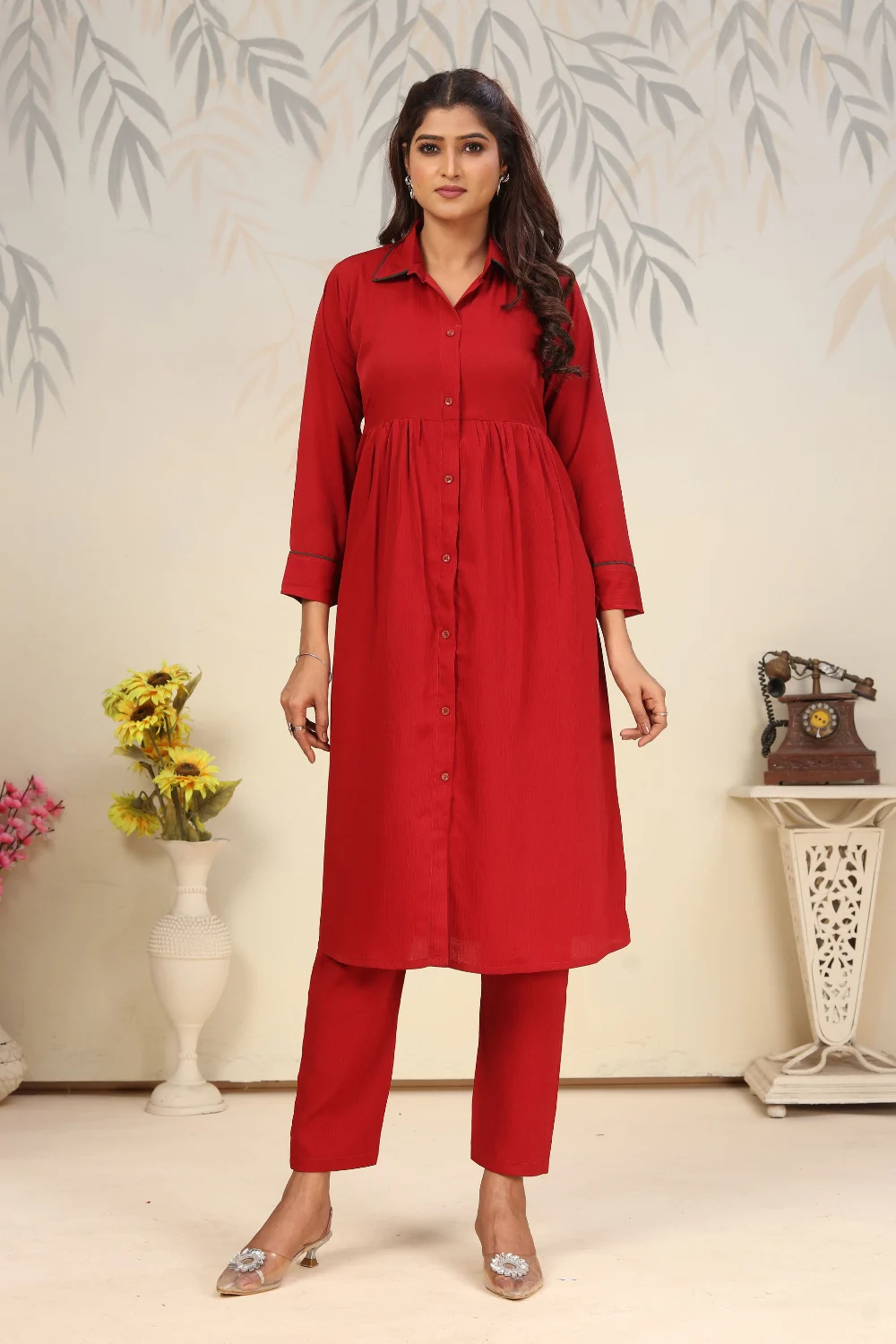 Maroon Cotton Kurti Set for Festive Ethnic Wear