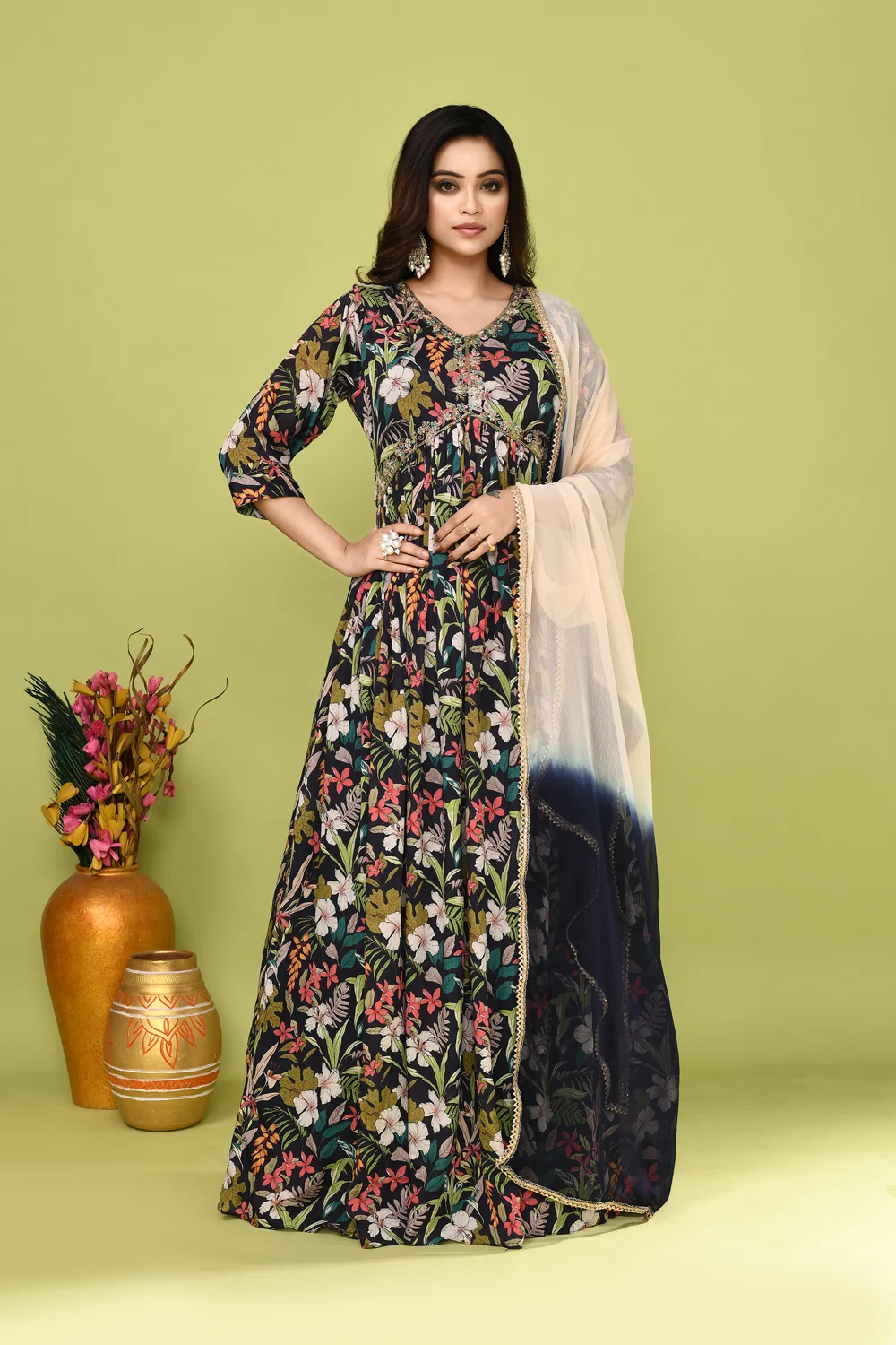 Multicolour Chinnon Designer Long Gown