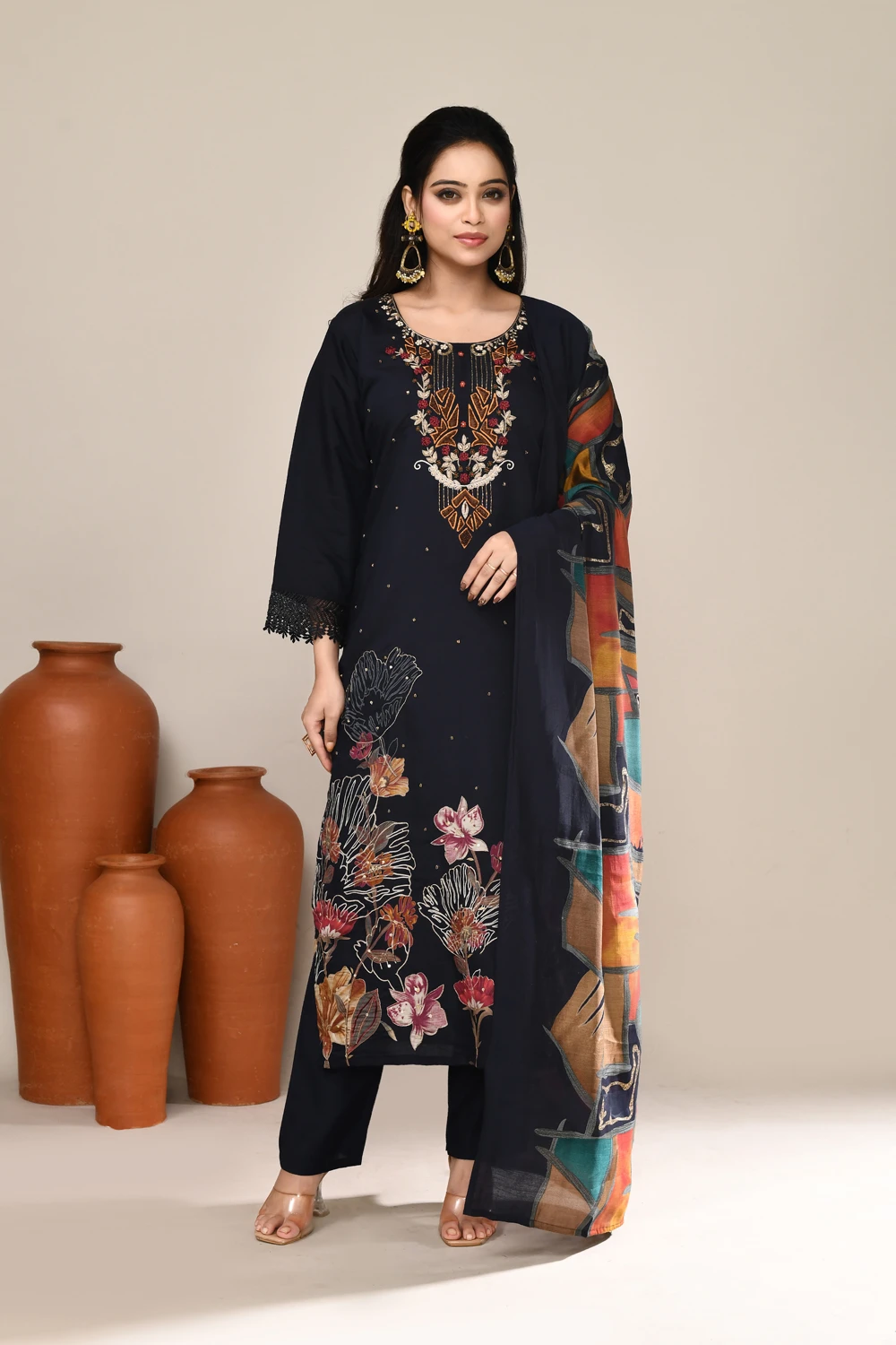 Navy Blue Chanderi Party Kurta