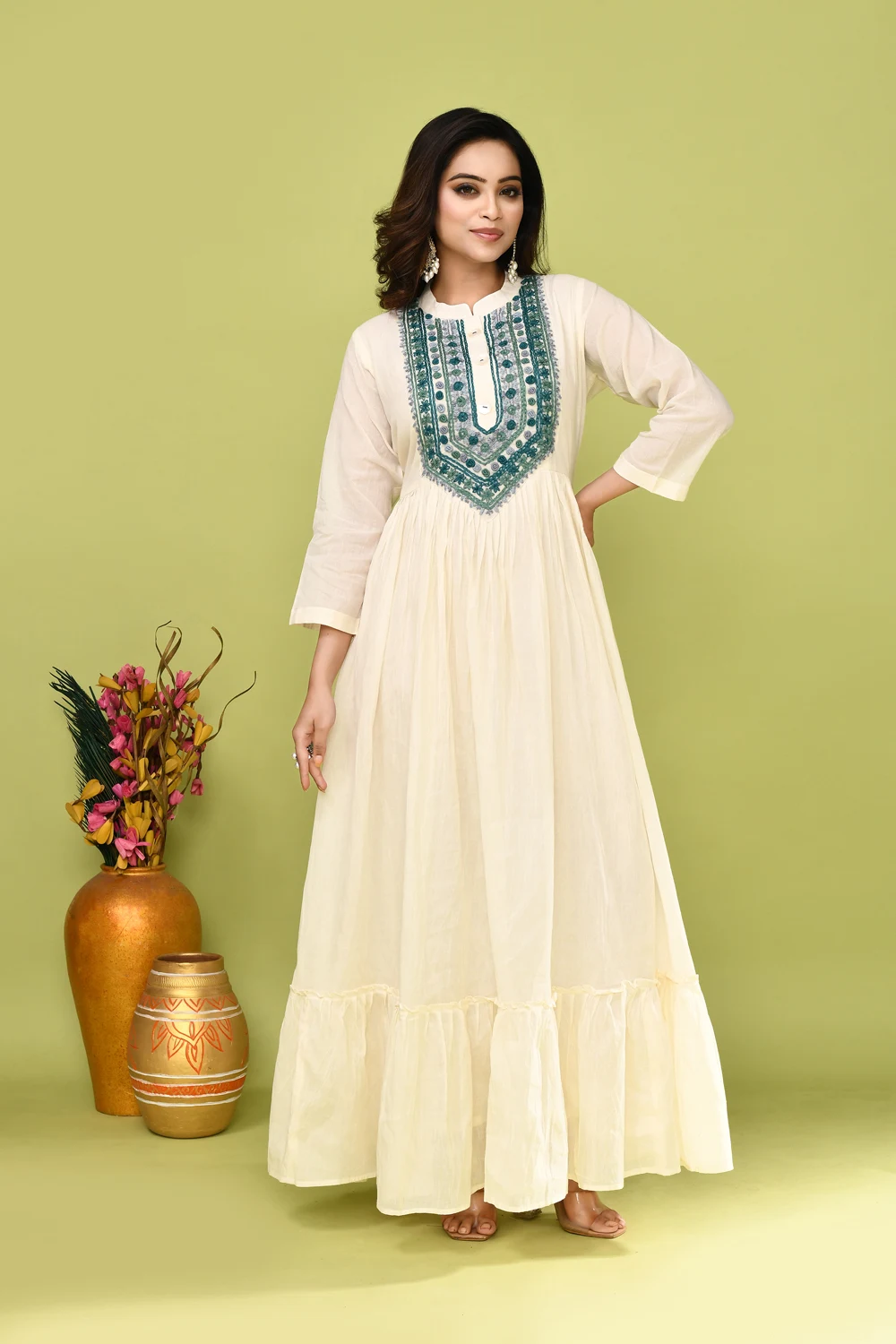 Off White Cotton Designer Gown