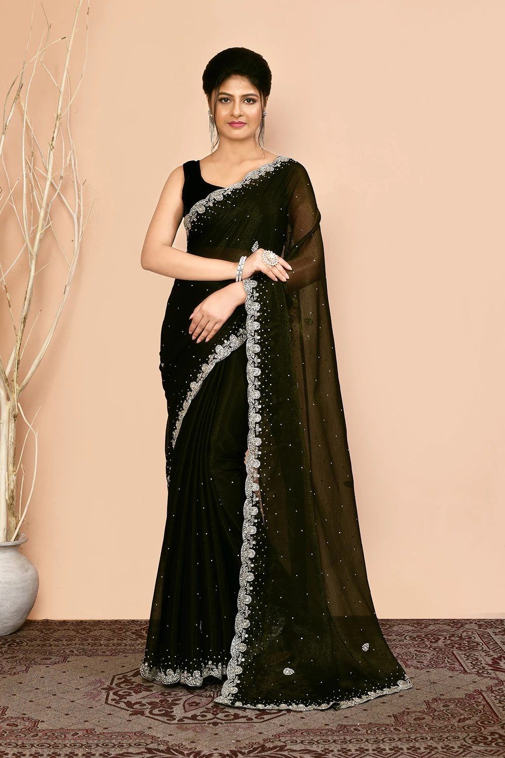 Olive Georgette Party Wear Saree