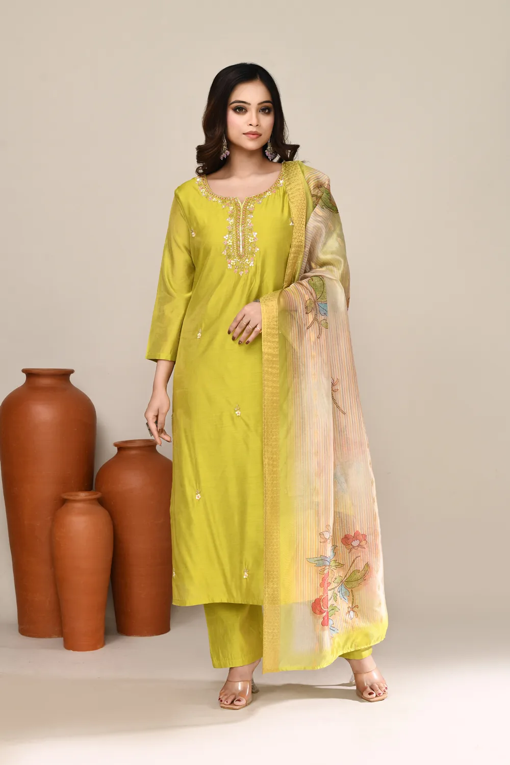 Pastel Viscose Embroidered Kurta Set
