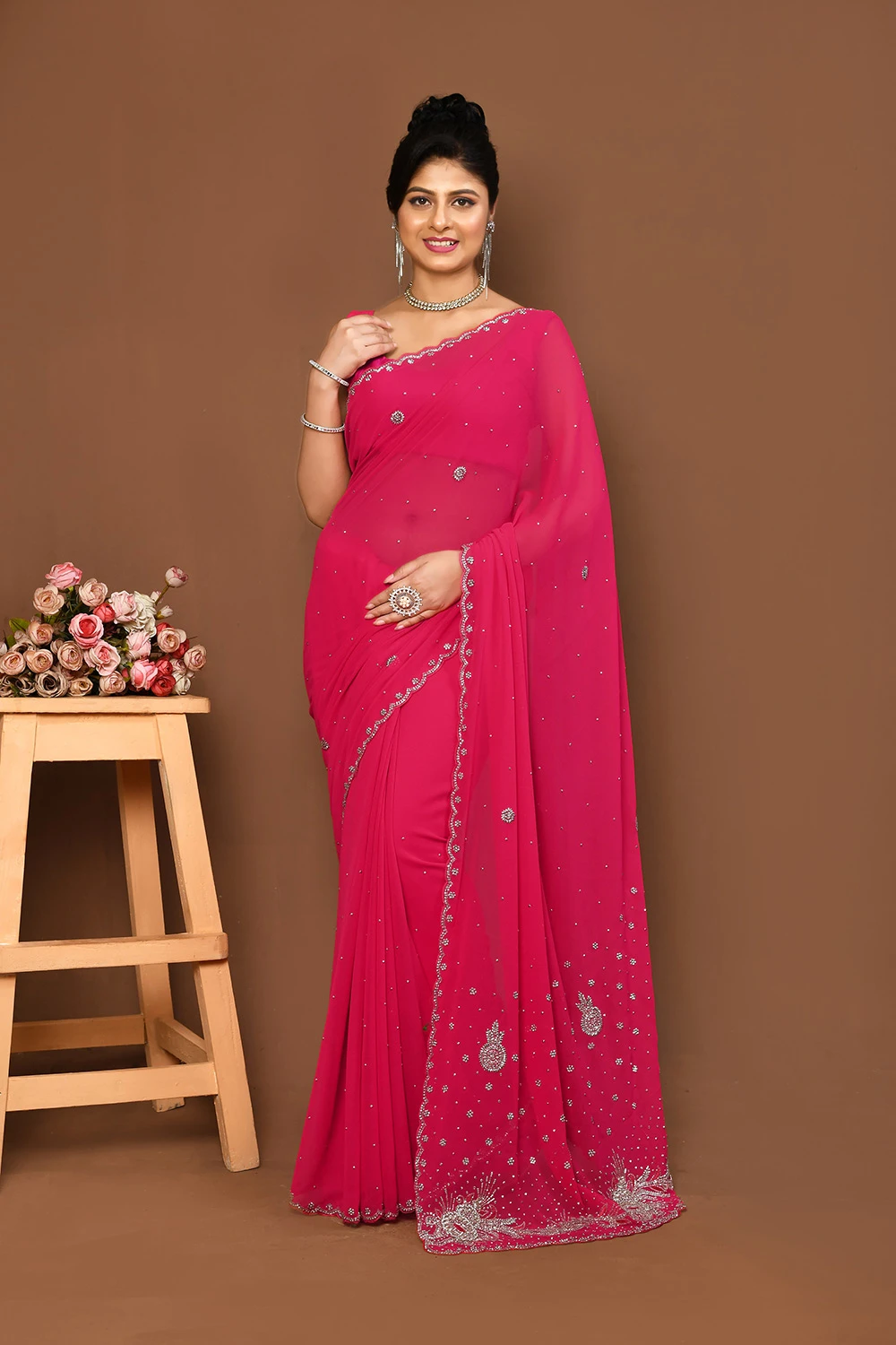 Pink Georgette Designer Saree