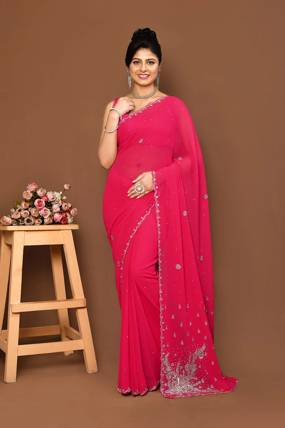 Pink Georgette Party Wear Saree