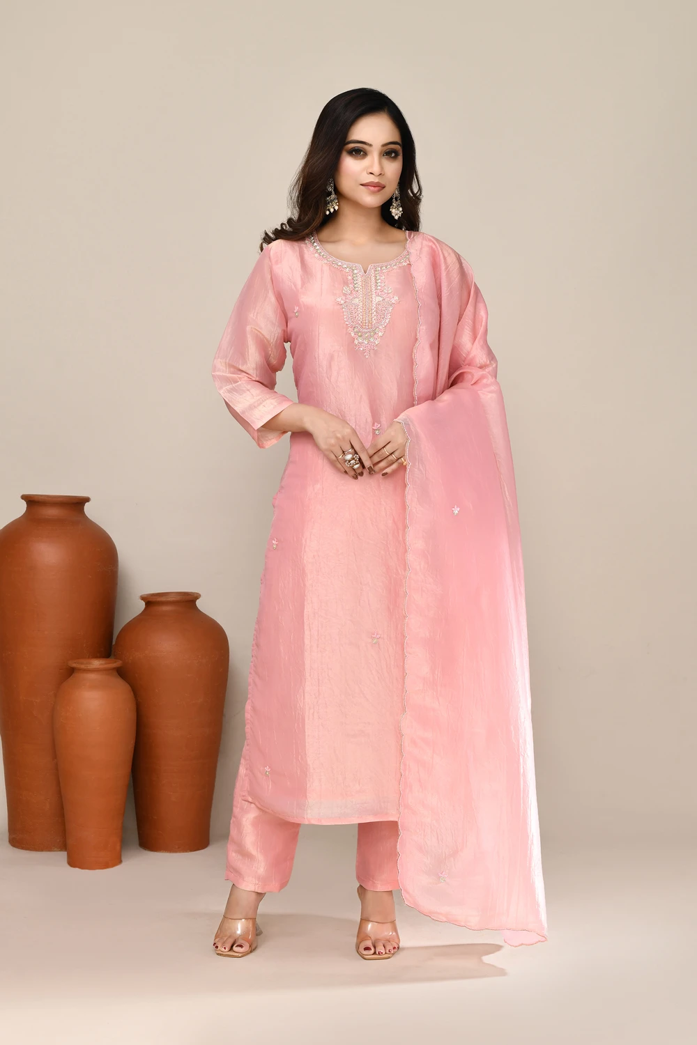 Pink Shimmer Embroidered Kurta Set