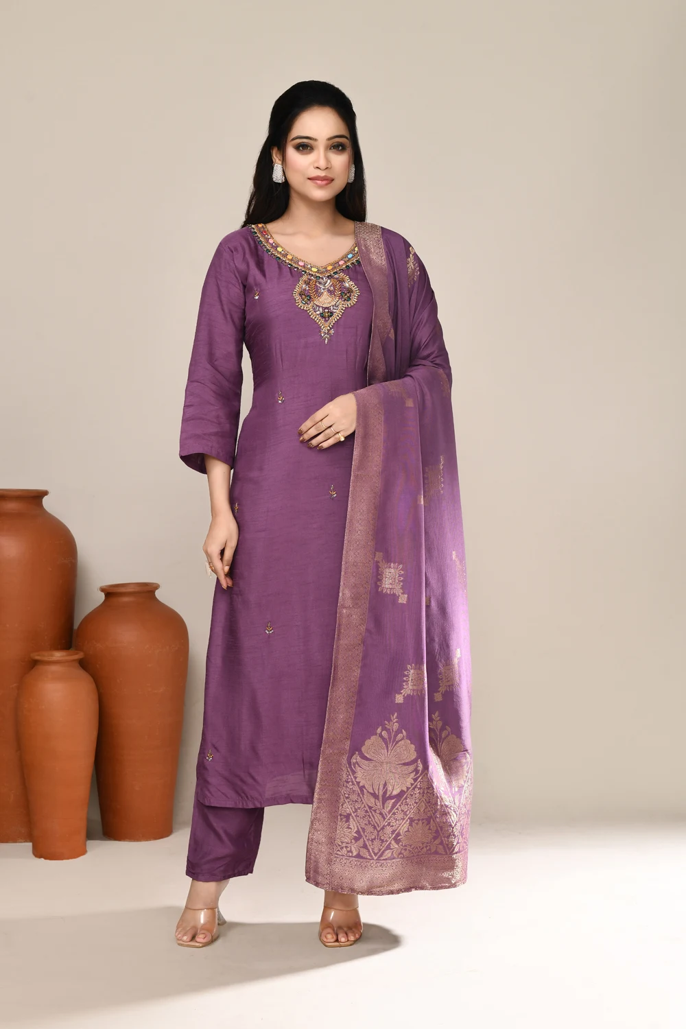 Purple Art Silk Festive Kurta Set
