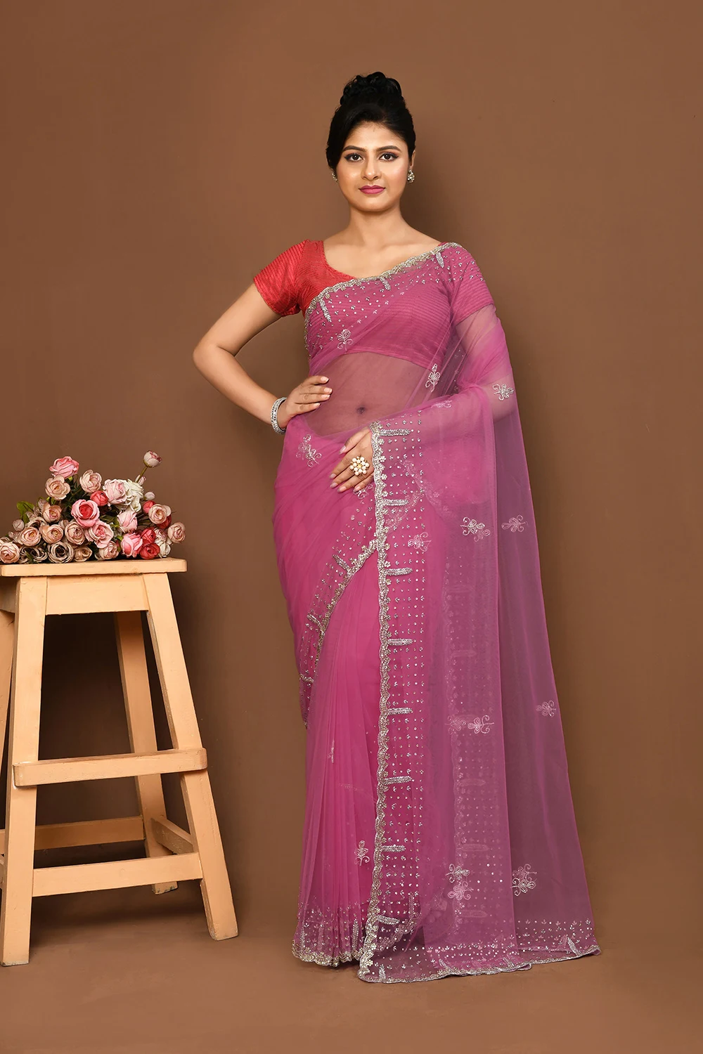 Purple Net Party Wear Saree