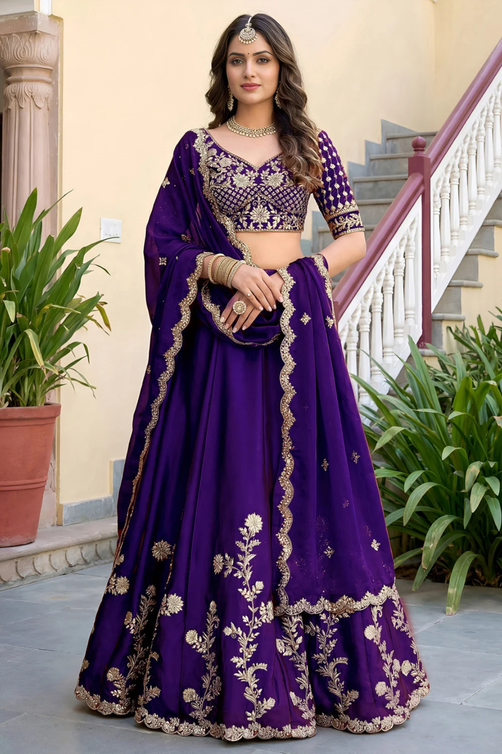 Purple Silk Zari & Dori Embroidered Lehenga Set