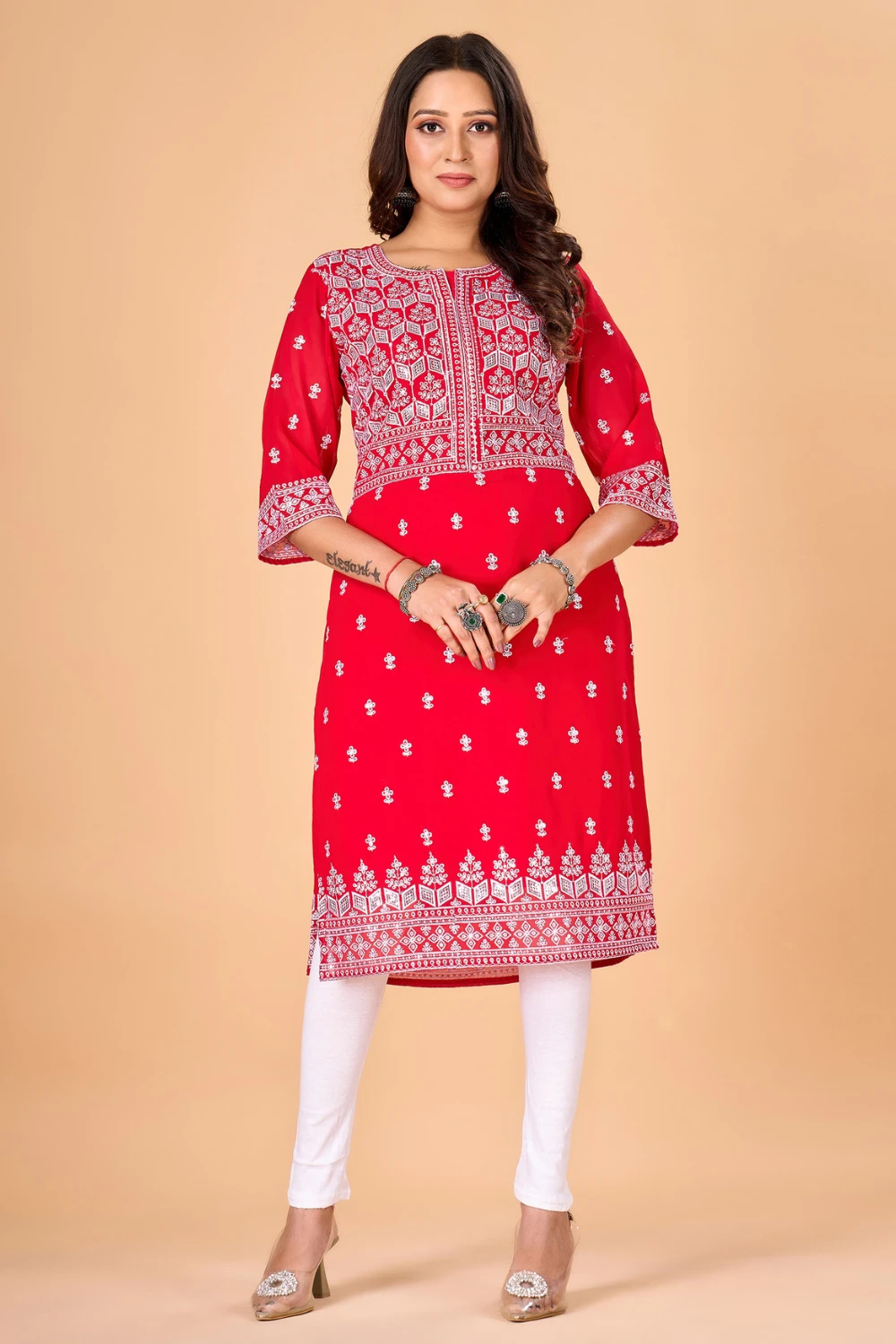 Red Georgette Casual Kurti for Daily Wear