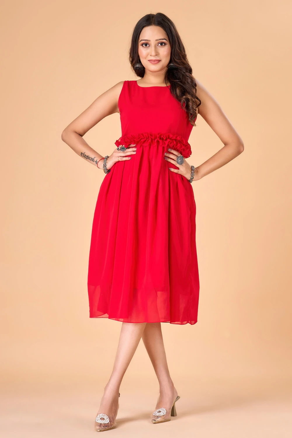 Red Georgette Casual Kurti for Daily Wear