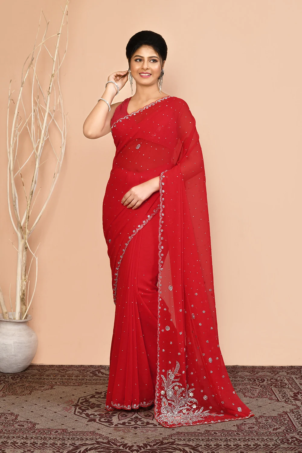 Red Georgette Party Wear Saree